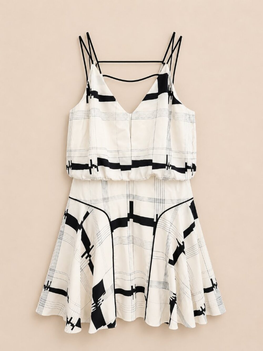 Milly Black & White Plaid Fit & Flair Dress-Size 12